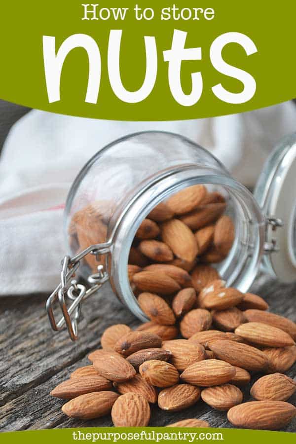 Mixed nuts background with text overlay that reads How to Store Nuts