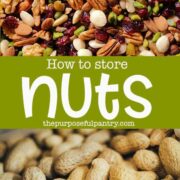 Mixed nuts background with text overlay that reads How to Store Nuts