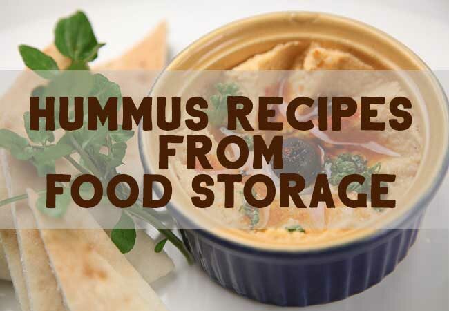 Bowl of hummus with a side of pita bread makes a great snack from your food storage.