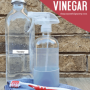 bottle of vinegar, bottle of cleaner, text overlay that reads 30 uses for vinegar