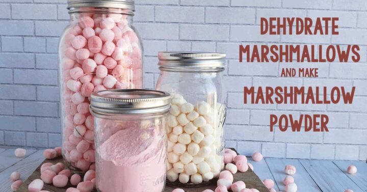 Jars of dehydrated marshmallows and marshmallow powder