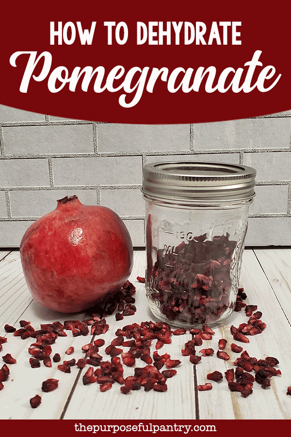 Pomegrate and jar of dehydrated pomegranate arils on white background
