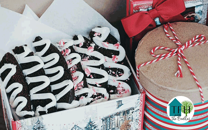 Christmas gift box full of frosted gingerbread biscotti dehydrated at home.