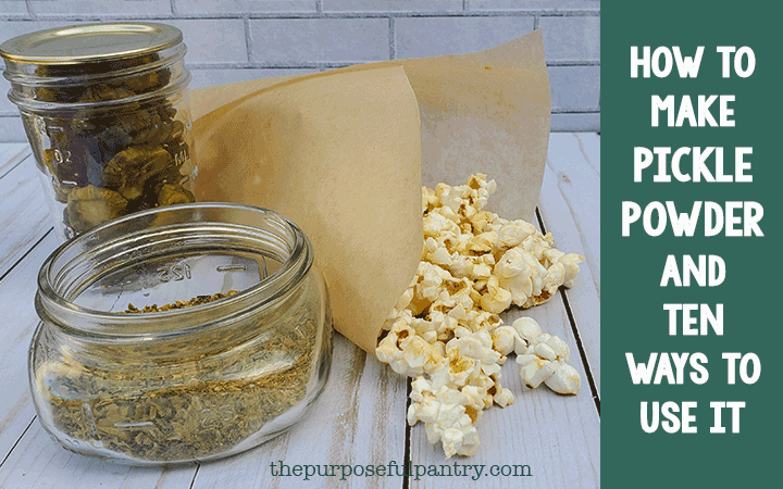 Dehydrated Pickles, pickle powder and popcorn in a parchment paper cup