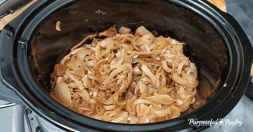 Caramelized onions in slow cooker for dehydrate mirepoix powder