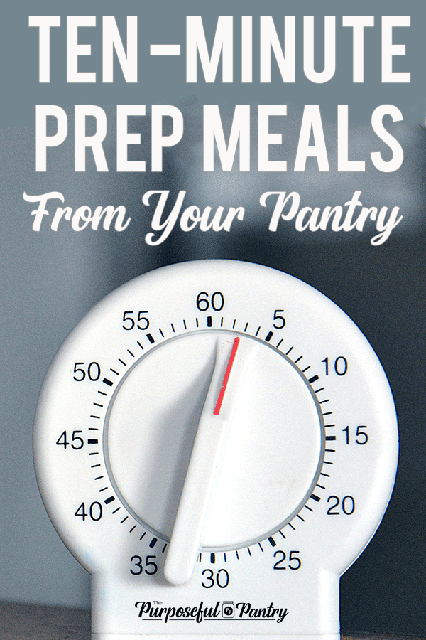 Kitchen timer with text "Ten-Minute Prep Meals from Your Pantry"