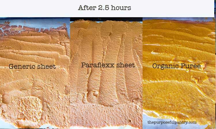 Showing difference of pumpkin puree on different fruit leather sheets
