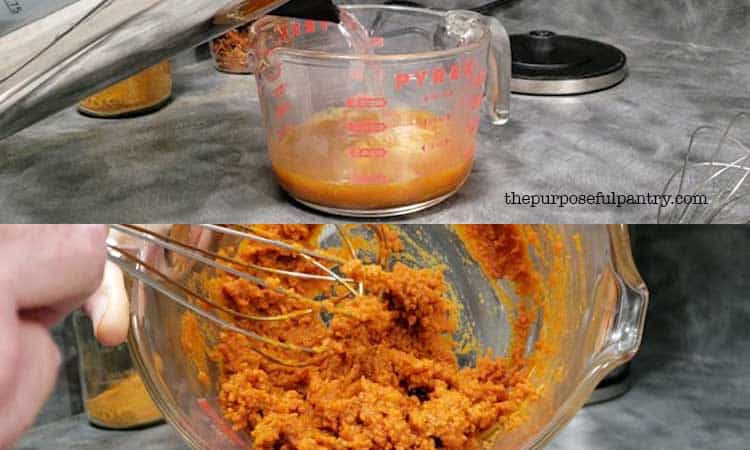 Pumpkin powder mixed with water to rehydrate into pumpkin puree