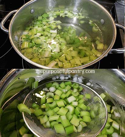 Blanching celery to prepare to dehydrate celery