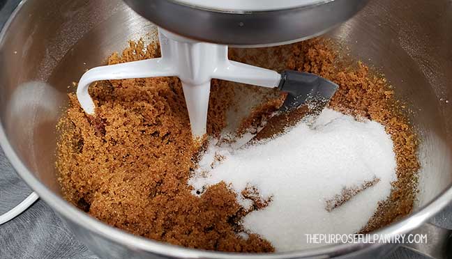Kitchen Aid mixer with brown sugar and sugar for homemade brown sugar