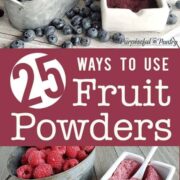 Blueberries, blueberry powder, raspberries and raspberry powder in containers on wooden backgrounds