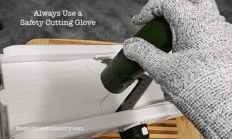 Using a cutting glove with slicing cucumbers on an OXO mandoline
