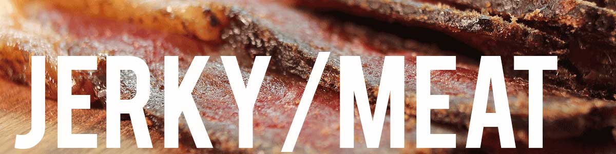 strips of jerky meat with text overlay jerky / meat