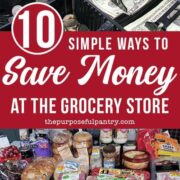 a cash register drawer of money and a grocery haul of food on a table.