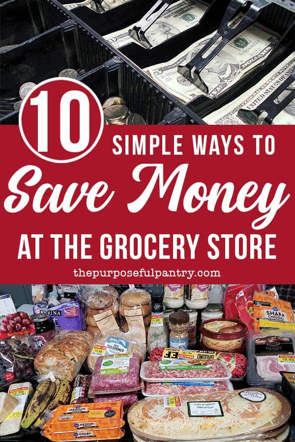 a cash register drawer of money and a grocery haul of food on a table.