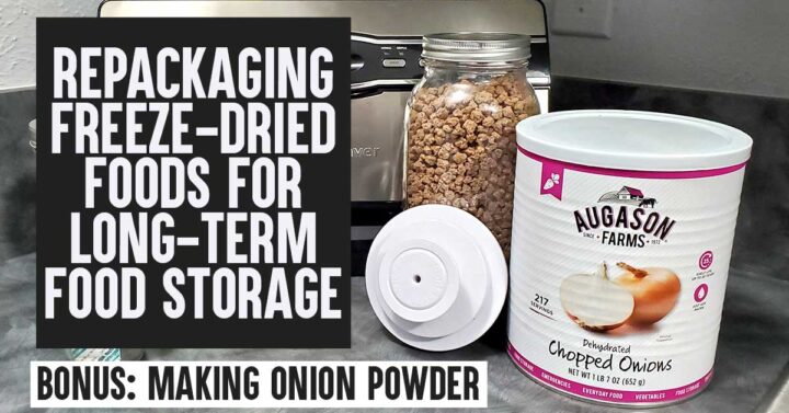 Augason Farms large can of dried onions with Foodsaver jar attachment