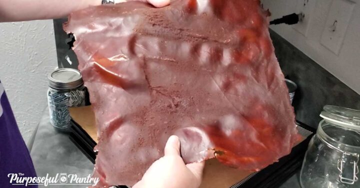 a sheet of dehydrated tomato paste leather