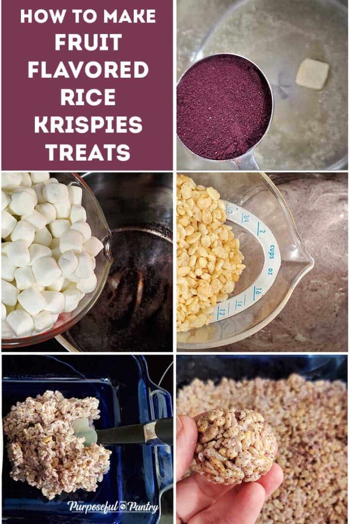 Step by Step photos of how to make blueberry rice krispie treats