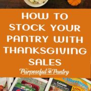 Thanksgiving feast on a table and sales circular from grocery stores