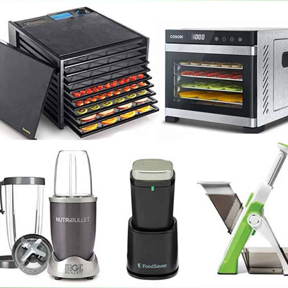 Excalibur dehydrator, cosori dehydrator, nutribullet blender and mandoline - tools for dehydrating