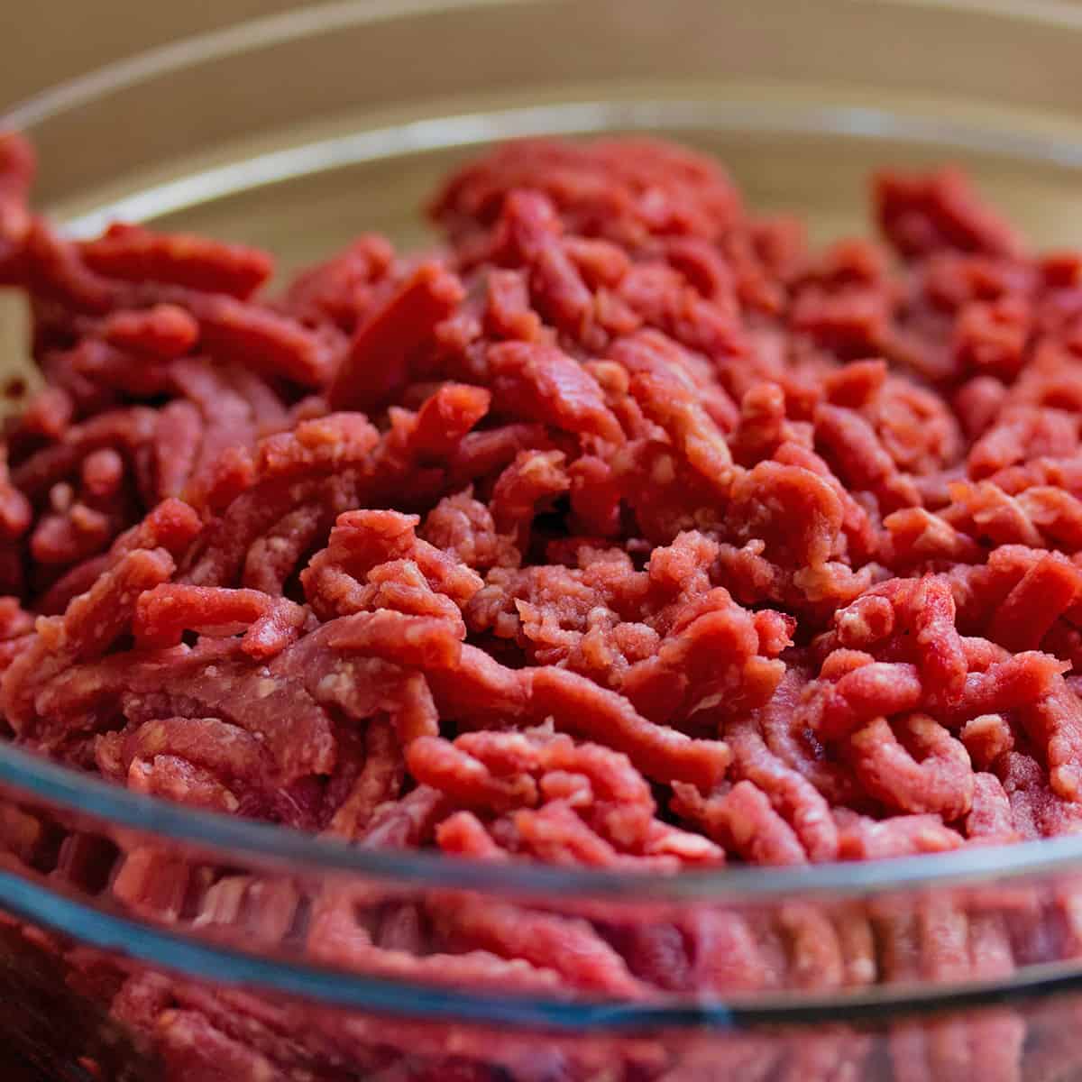 Bowl of ground beef aka minced meat or hamburger meat.