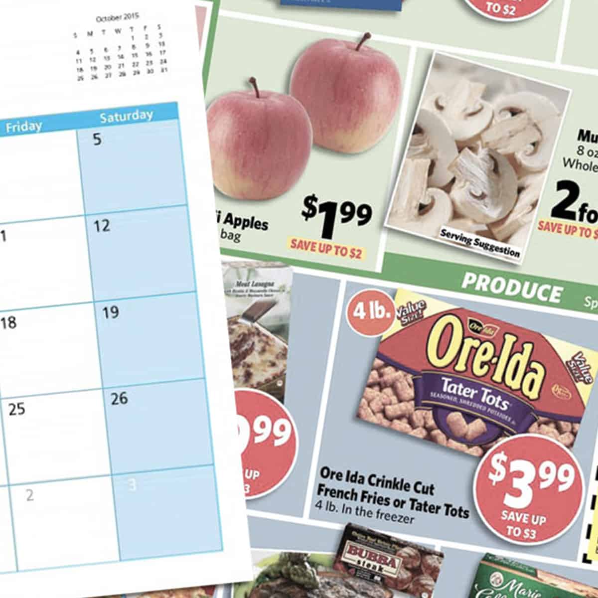 Store sales circular and empty calendar page