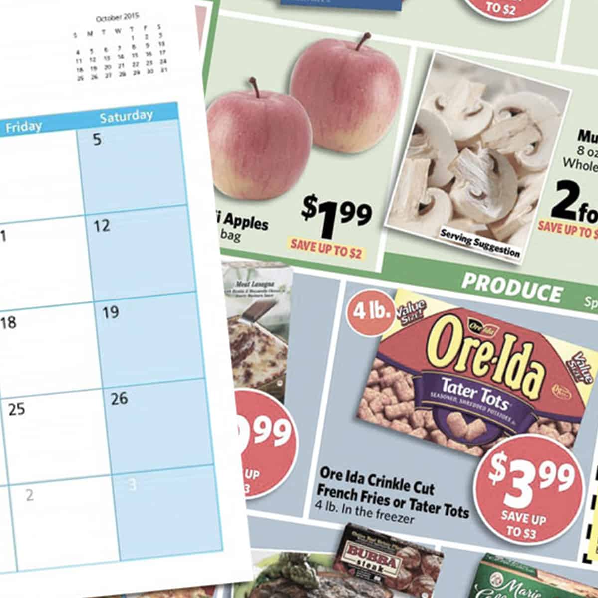 Store sales circular and empty calendar page