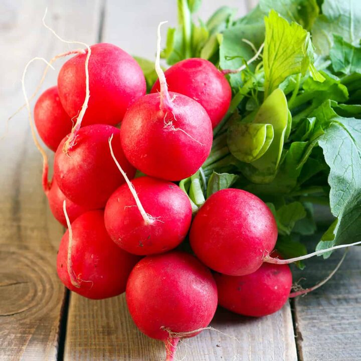 radish bunch on a wooden background
