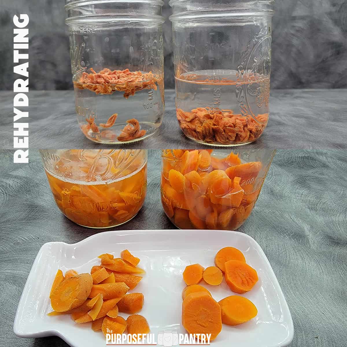 Dehydrated carrots being rehydrated