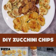 Zucchini chips in a variety of spices for replacing potato chips