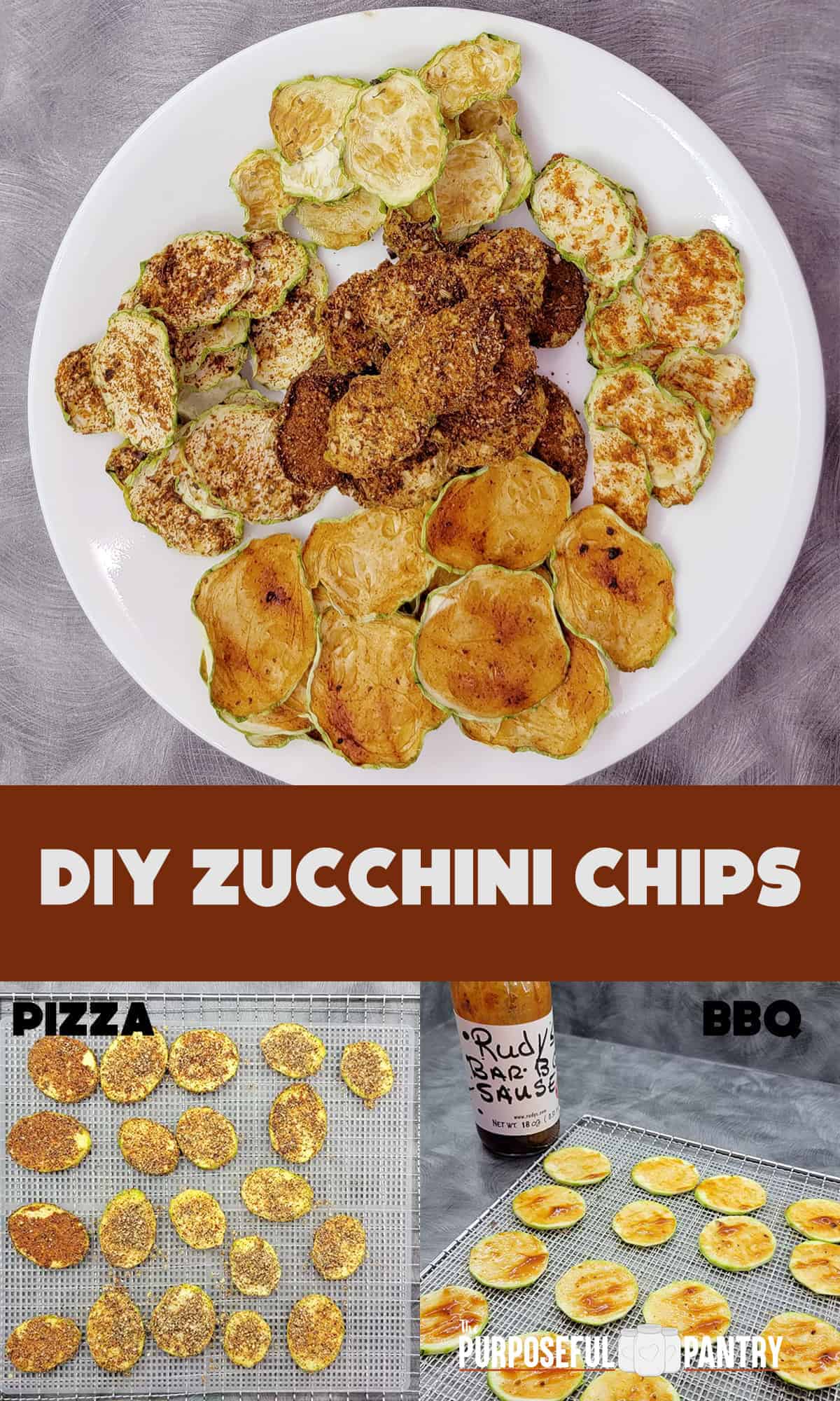 Zucchini chips in a variety of spices for replacing potato chips