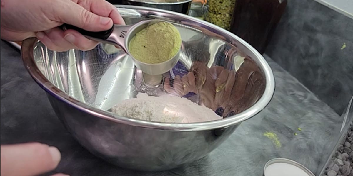 Using ¼ cup of zucchini flour in bowl of all purpose flour