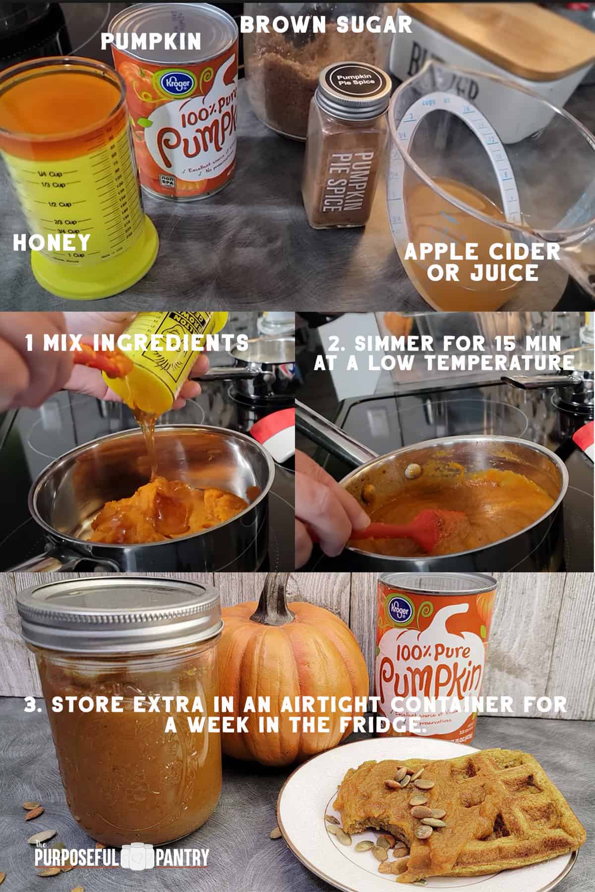 Ingredients and process shots of creating pumpkin butter