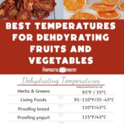 Dehydrated tomatoes and oranges and a dehydrating temperature chart from The Purposeful Pantry