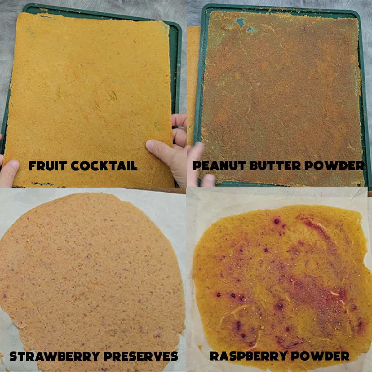 A series of pictures showing how to make fruit leather from pantry staples.