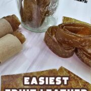 Apple pie fruit leather in rolls and sheets, stored in a Weck jar.