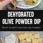 Pinterest image of olive powder dip served in two different ways.