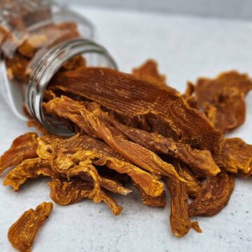 Turmeric and black pepper chicken jerky treats for dogs