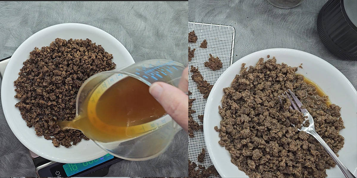 Using broth to rehydrate dried ground beef