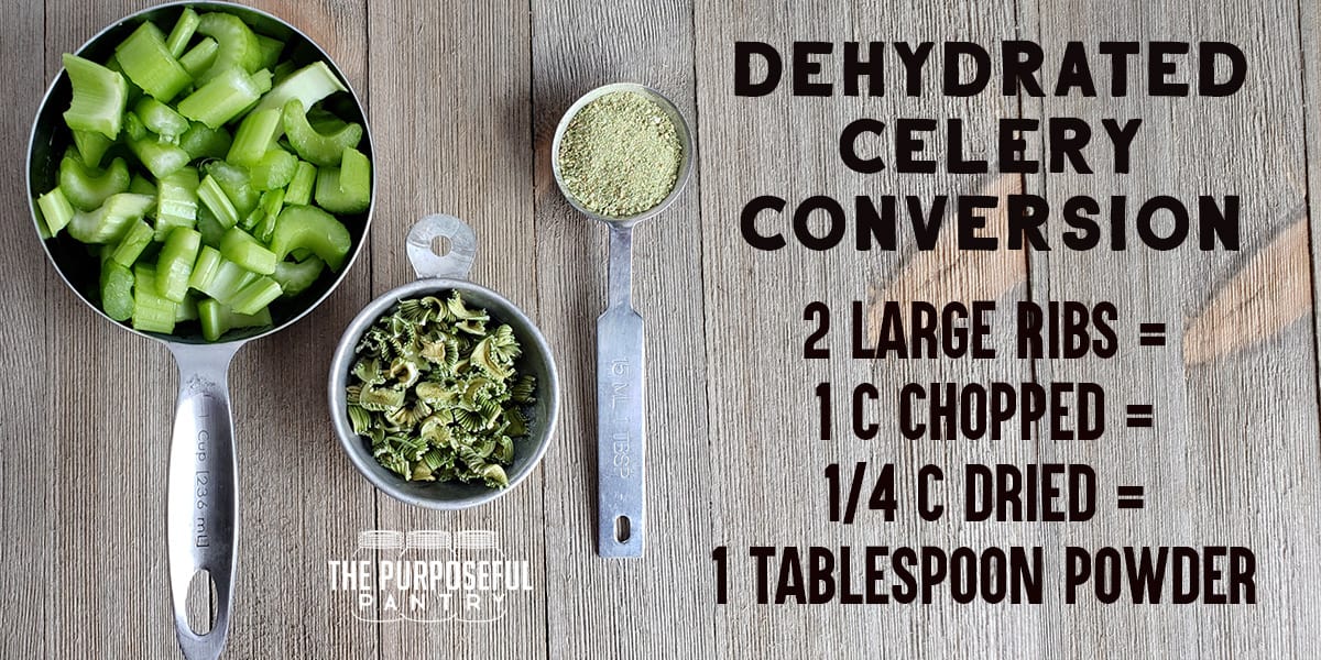 Dehydrated celery conversion chart.