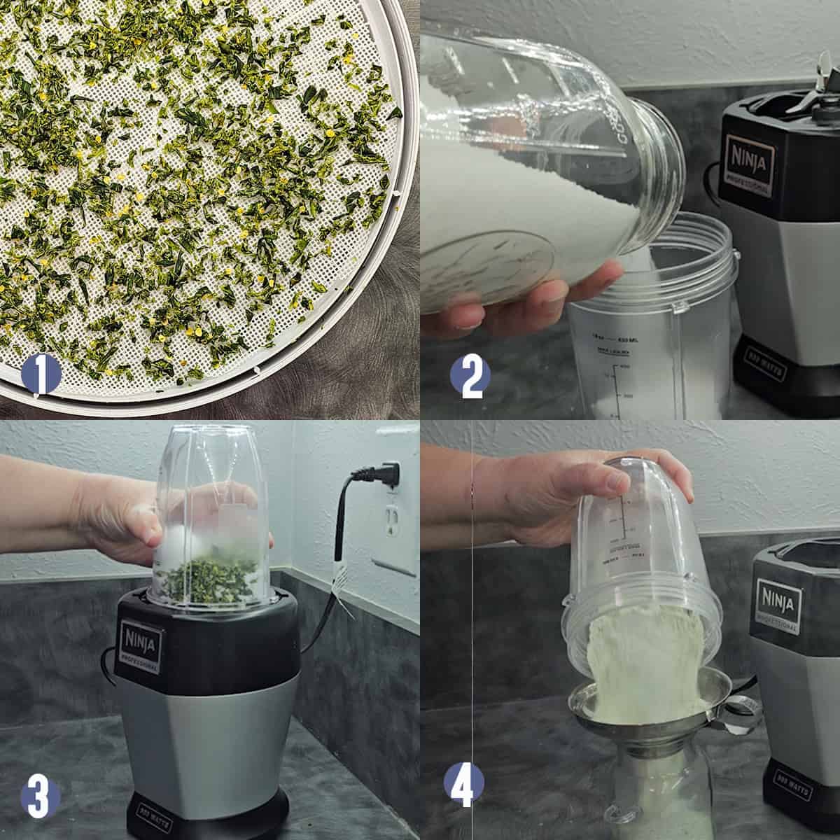 A series of photos showing how to make a jalapeno salt.