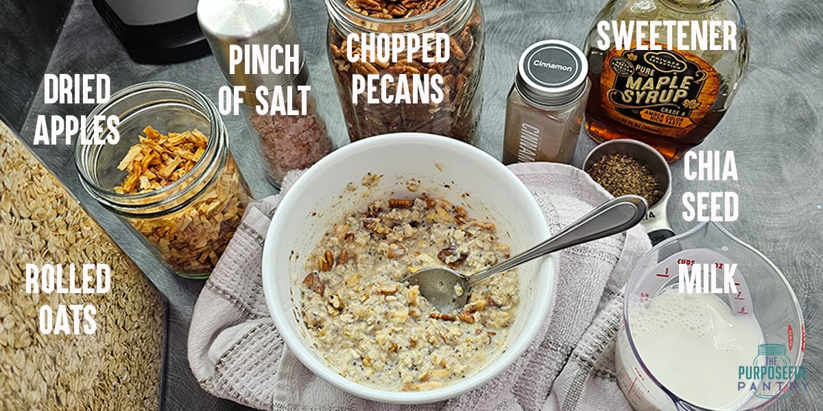 Oatmeal ingredients on a table.