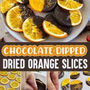 Chocolate dipped dried orange slices.