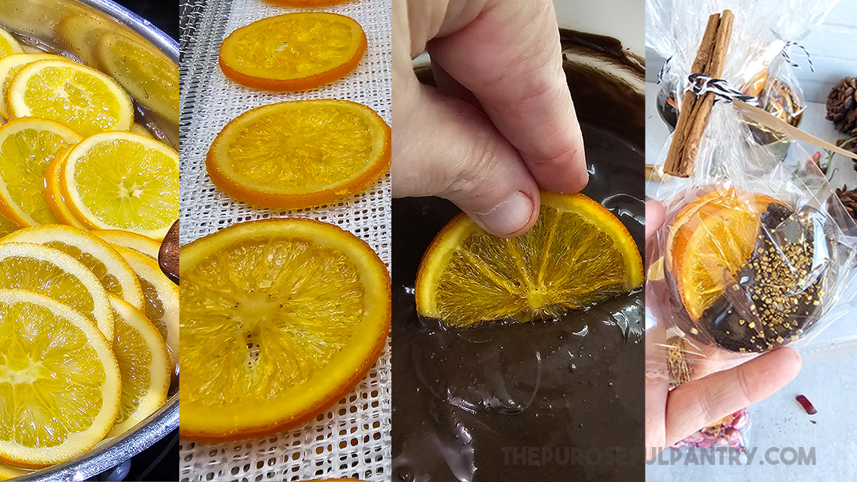 A series of pictures showing how to cut orange slices.